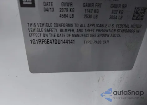 2013 Chevrolet Volt from USA, damaged, VIN 1G1RF6E47DU144141